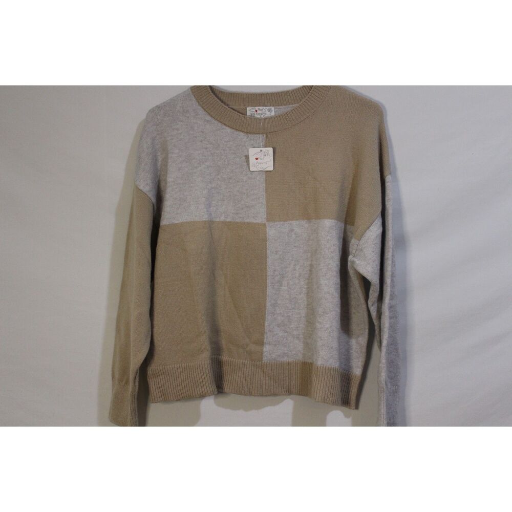 Poof Apparel Colorblock Tan Grey‎ Sweater NWT sz S
